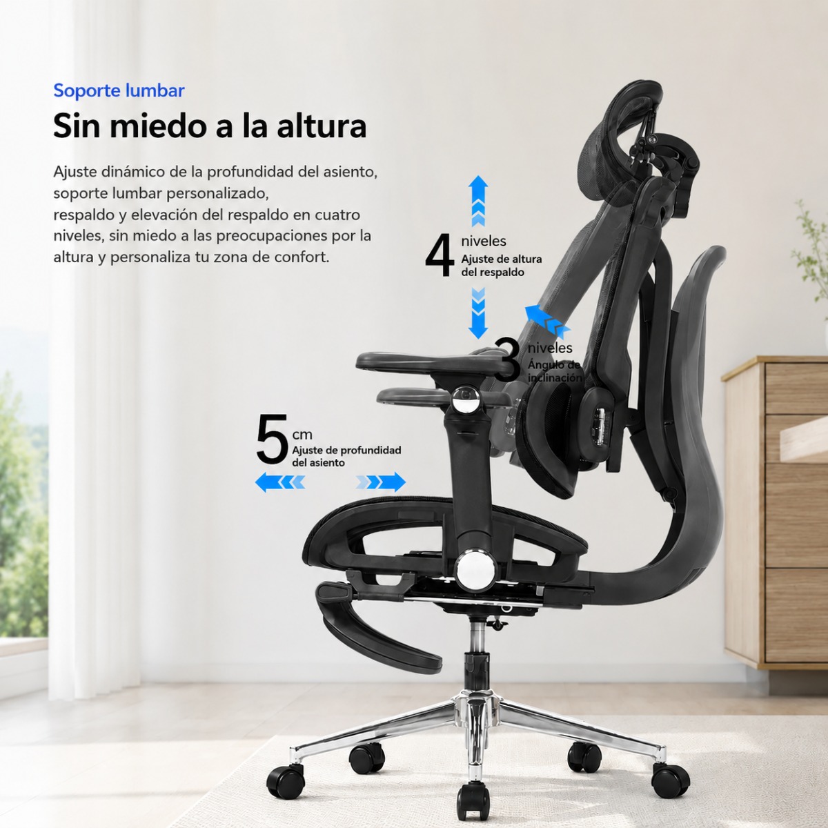 SILLA ERGONOMICA HAVEN S100 ULTRA LUMBAR ANATOMICO MESH BRAZOS 7D NEGRO - 5