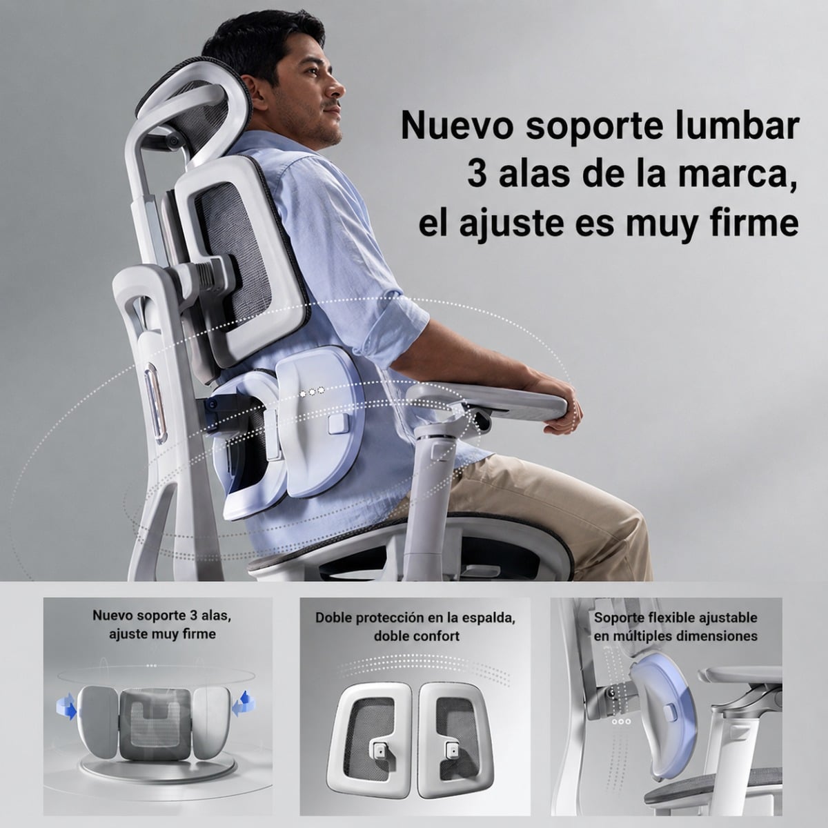 SILLA ERGONOMICA HAVEN E3 PRO WING DOBLE RESPALDO LUMBAR ALAS GRIS - 2