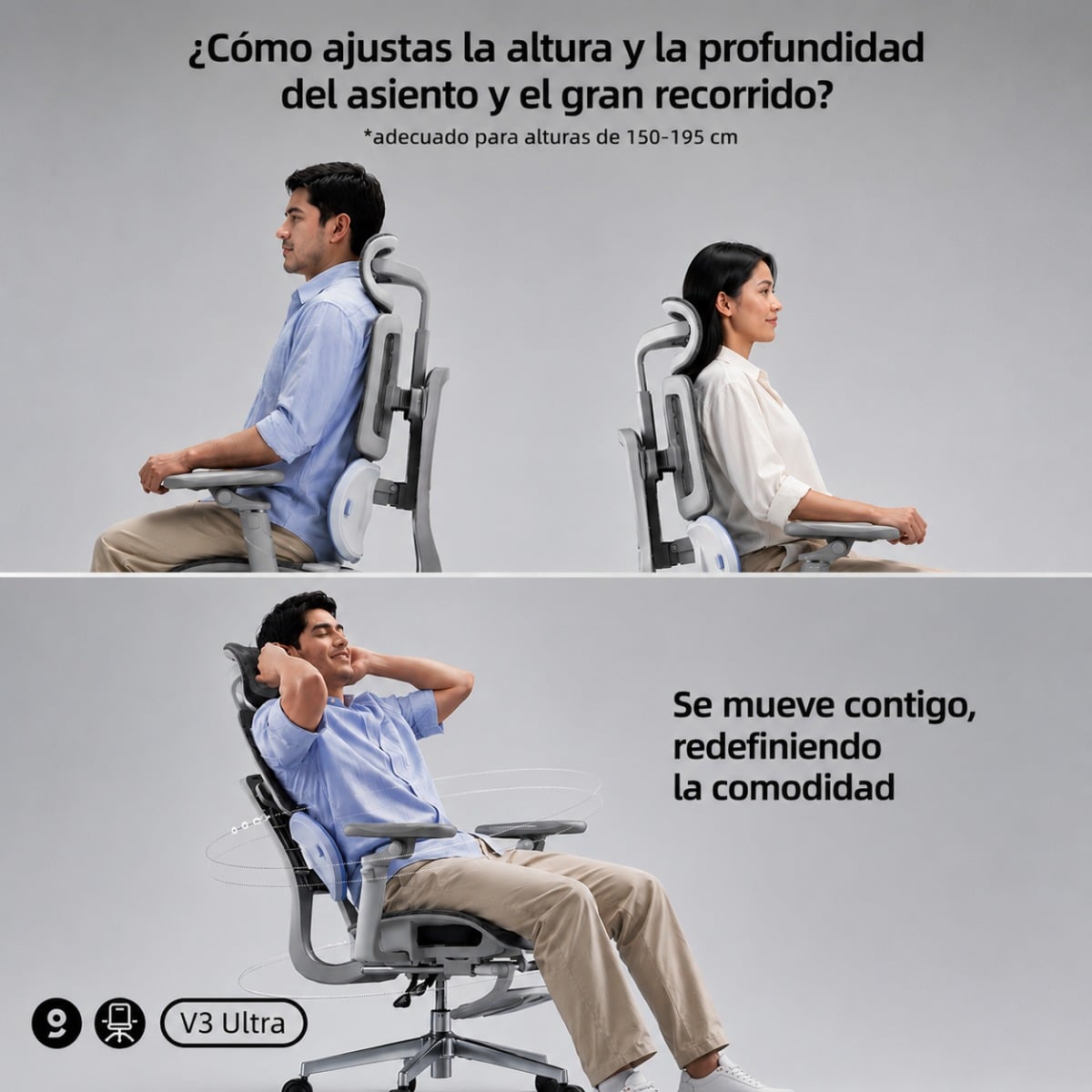 SILLA ERGONOMICA HAVEN E3 PRO WING DOBLE RESPALDO LUMBAR ALAS GRIS - 5