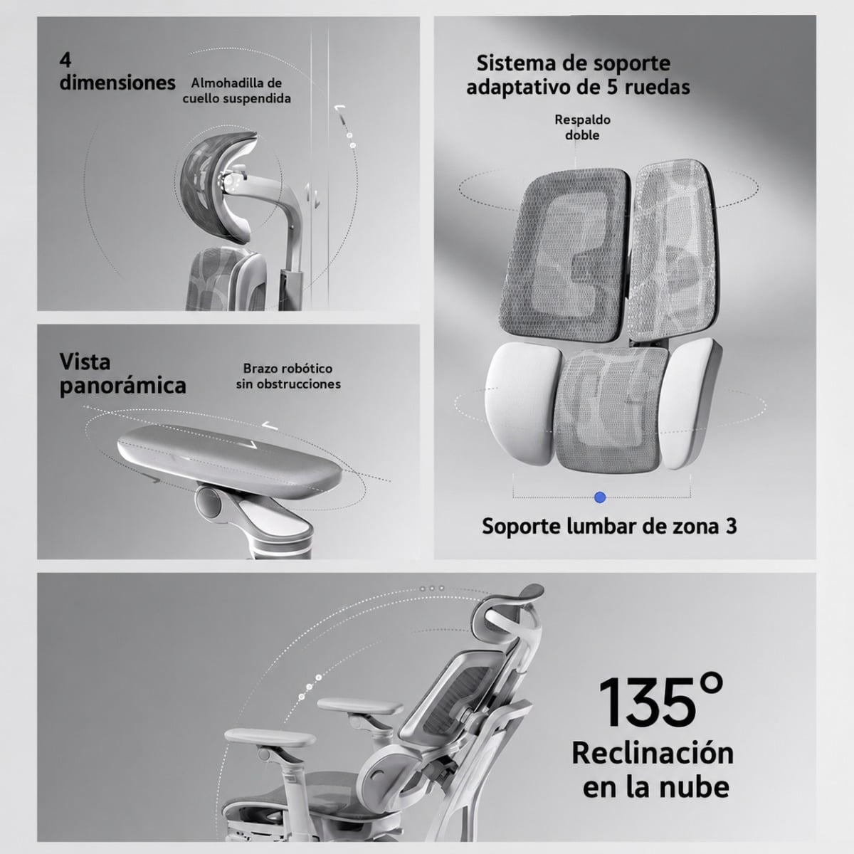 SILLA ERGONOMICA HAVEN E3 PRO WING DOBLE RESPALDO LUMBAR ALAS GRIS - 6