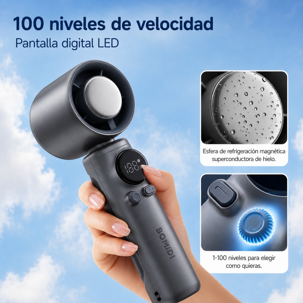 MINI VENTILADOR BOMIDI MF01 NEGRO PORTÁTIL RECARGABLE - 5