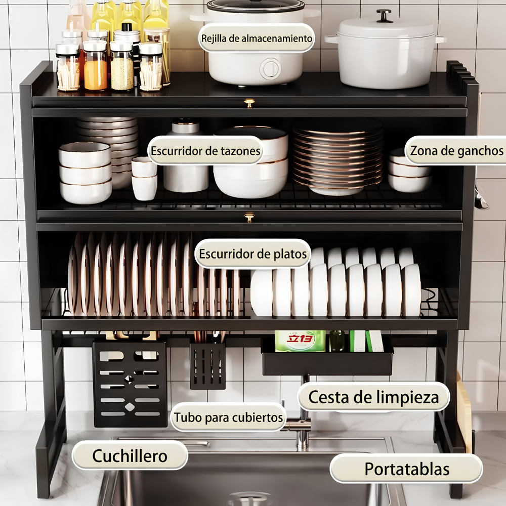 ESCURRIDOR DE PLATOS 2 NIVELES ORGANIZADOR SECAPLATOS COCINA - 3