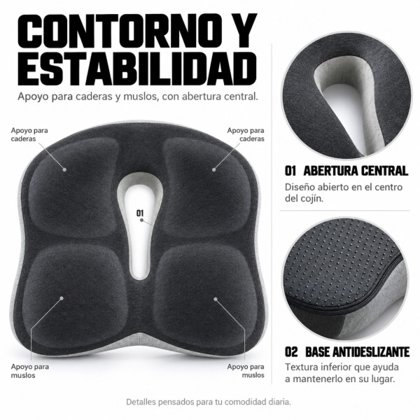 COJÍN ERGONÓMICO PARA SILLA Y AUTO HAVEN E1 ASIENTO ANTIDESLIZANTE - 3