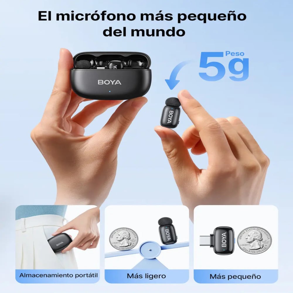 MICRÓFONO INALÁMBRICO BOYA MINI DOBLE USB-C CELULAR PC NEGRO - 4