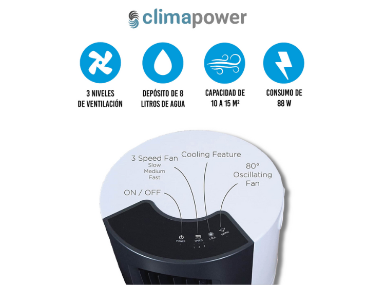 ENFRIADOR DE AIRE PORTATIL ECOLOGICO 3 VELOCIDADES - CPW10 - BLANCO - 2