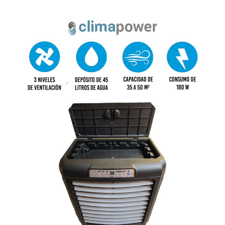 ENFRIADOR DE AIRE CLIMAPOWER 3 VELOCIDADES CPW-35 180 WATTS PORTÁTIL COBERTURA 35MTS NEGRO - 2