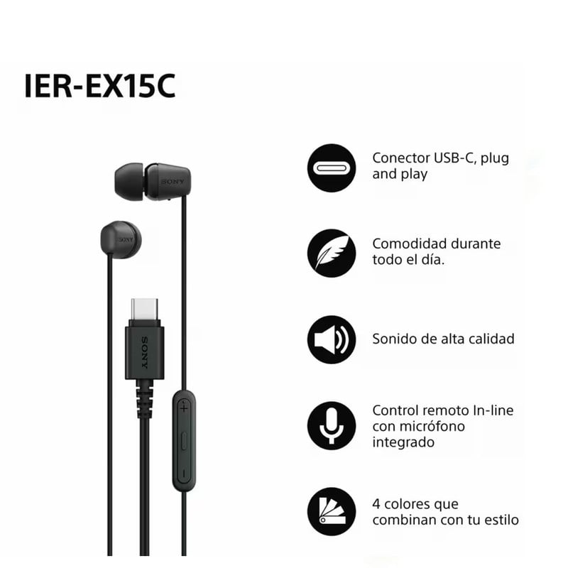 AUDIFONO SONY USB C EX15C CON MICROFONO - NEGRO - 1