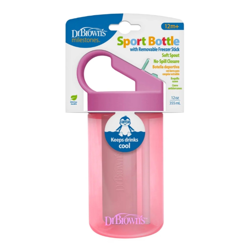 BOTELLA DEPORTIVA CON BARRA DE CONGELADOR ROSA - 1