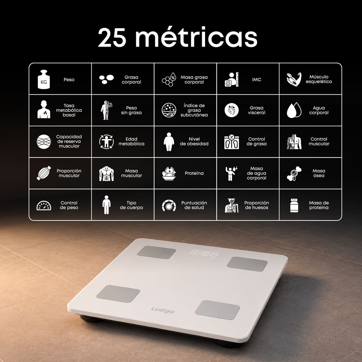 BALANZA DIGITAL INTELIGENTE LUDGA LDG 3140 – 25 MÉTRICAS DE COMPOSICIÓN CORPORAL CON BLUETOOTH - 7