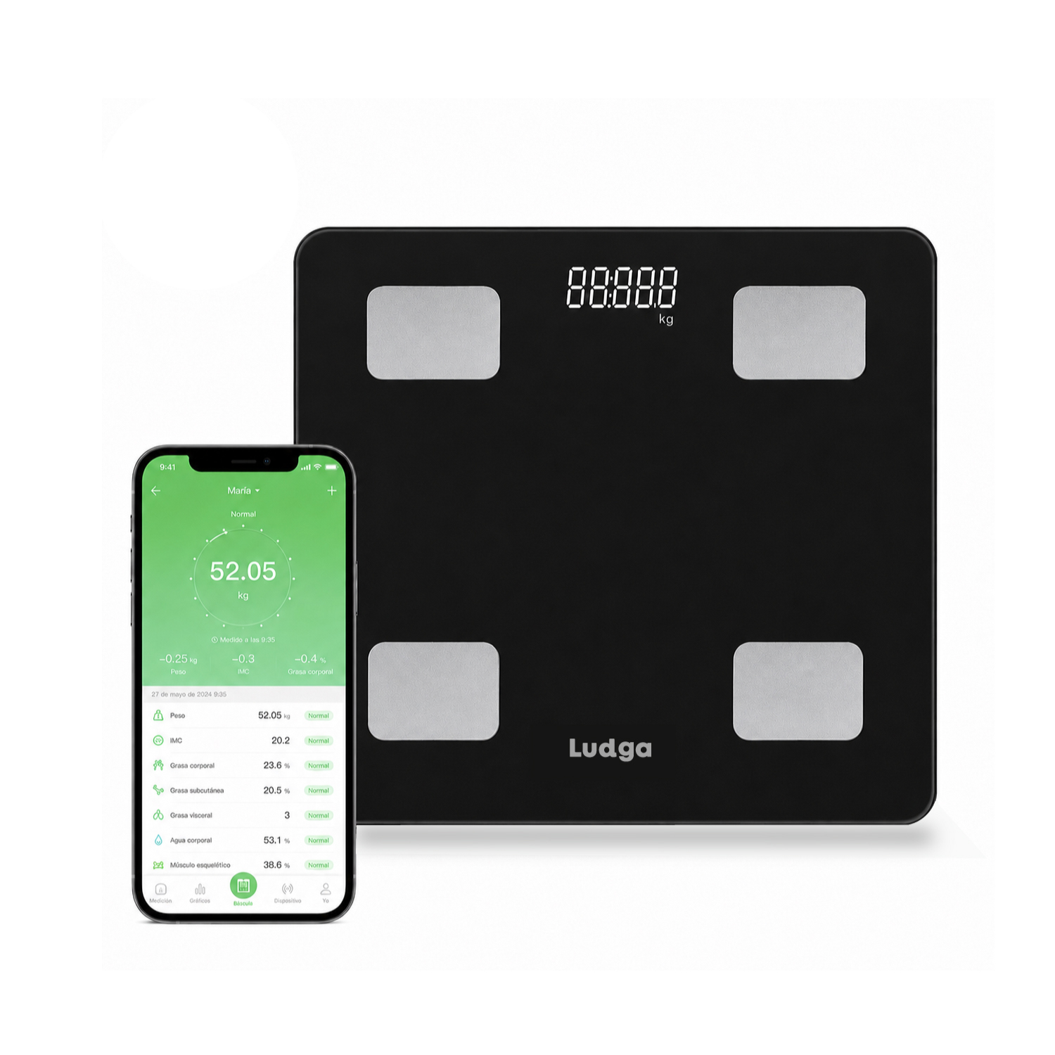 BALANZA DIGITAL INTELIGENTE LUDGA LDG 3520 – 25 MÉTRICAS DE COMPOSICIÓN CORPORAL CON BLUETOOTH - 3