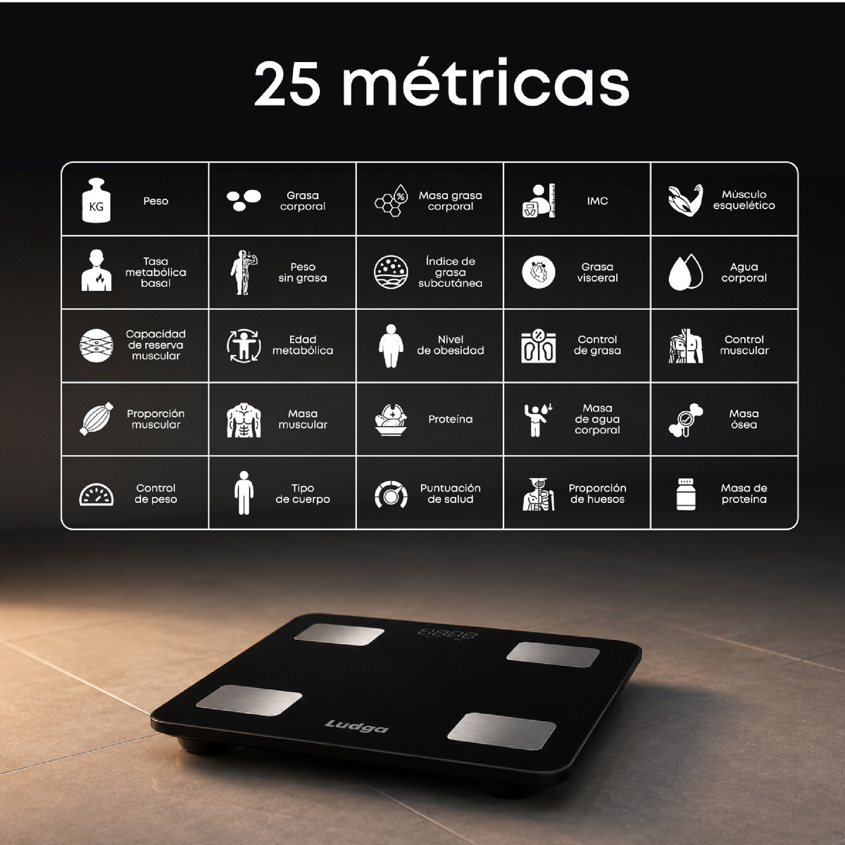 BALANZA DIGITAL INTELIGENTE LUDGA LDG 3520 – 25 MÉTRICAS DE COMPOSICIÓN CORPORAL CON BLUETOOTH - 7