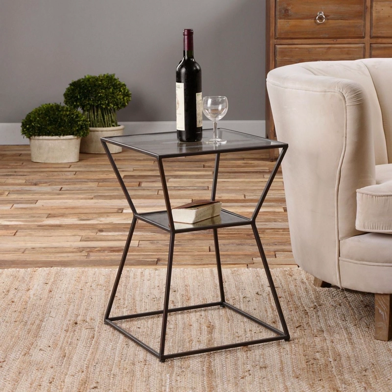 MESA LATERAL CASA CONCEPTO PERU COHOPER NEGRO MATE 45X45CM METAL PINTADO EN ANEGRO CON VIDRIO - 1
