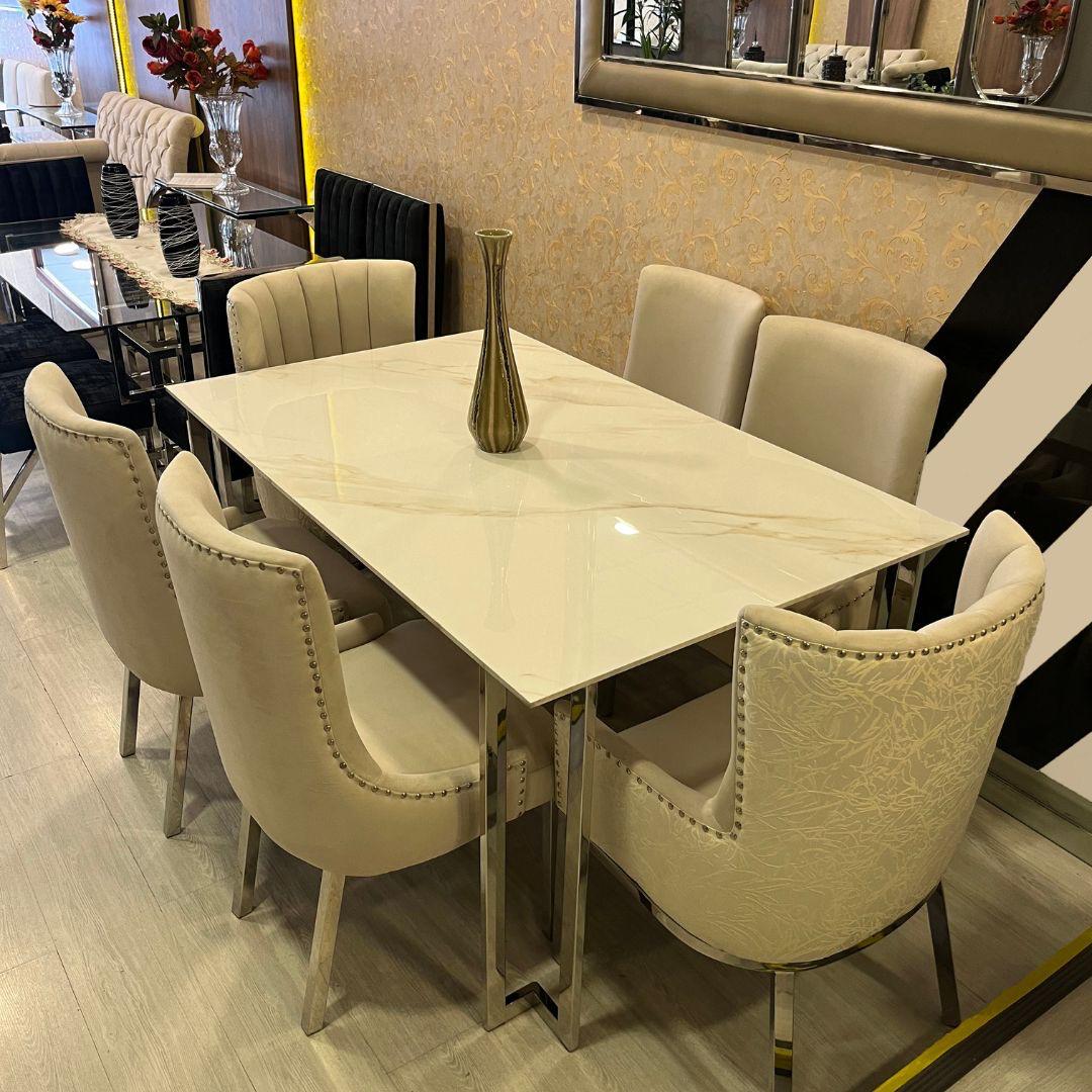 PARIS JUEGO DE COMEDOR DE ACERO - 6 SILLAS COLOR BEIGE - 1