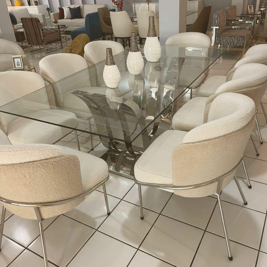 ALBA JUEGO DE COMEDOR EN ACERO - 8 SILLAS BEIGE - 1
