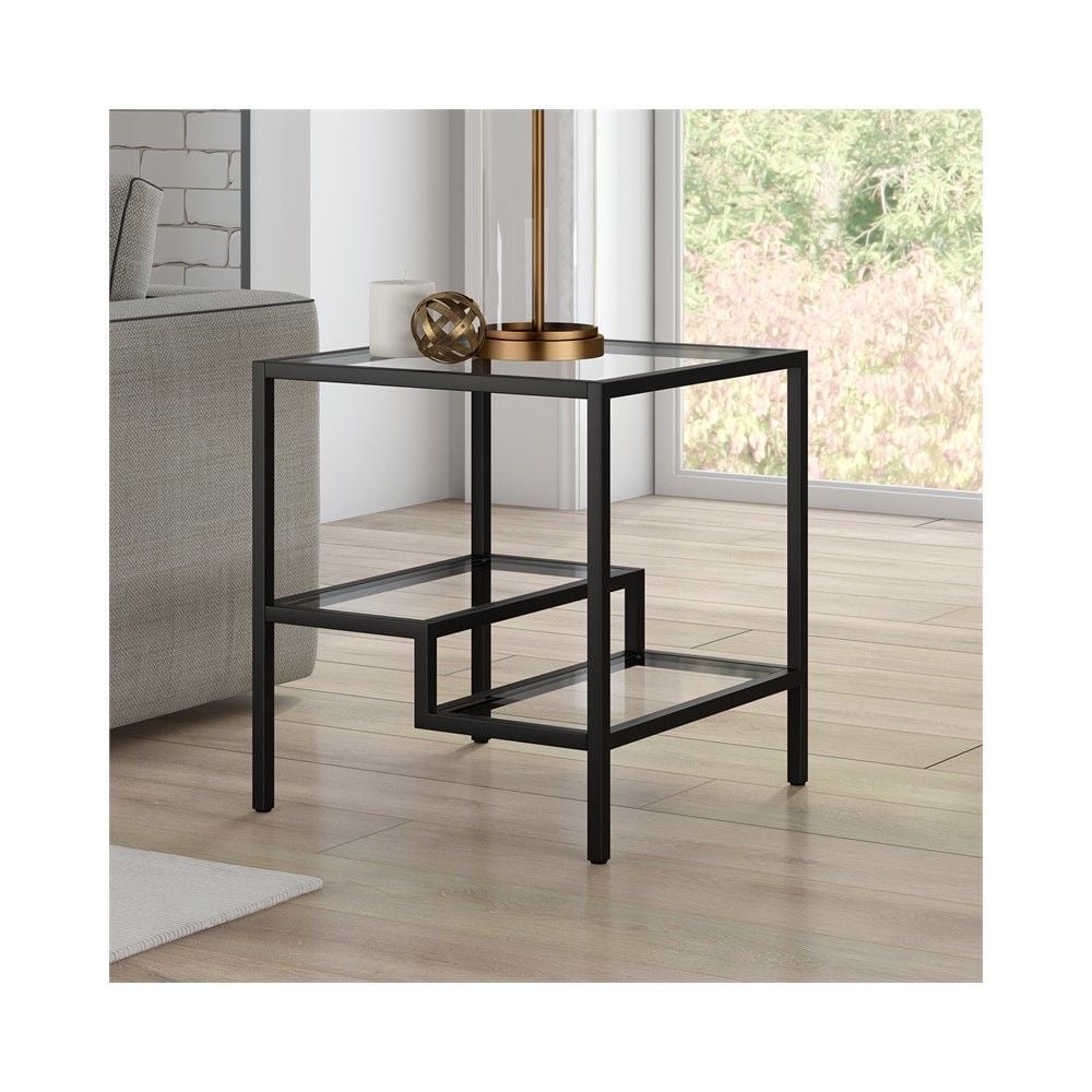 MESA LATERAL CLEHAR - METAL PINTADO EN NEGRO CON VIDRIO - 1