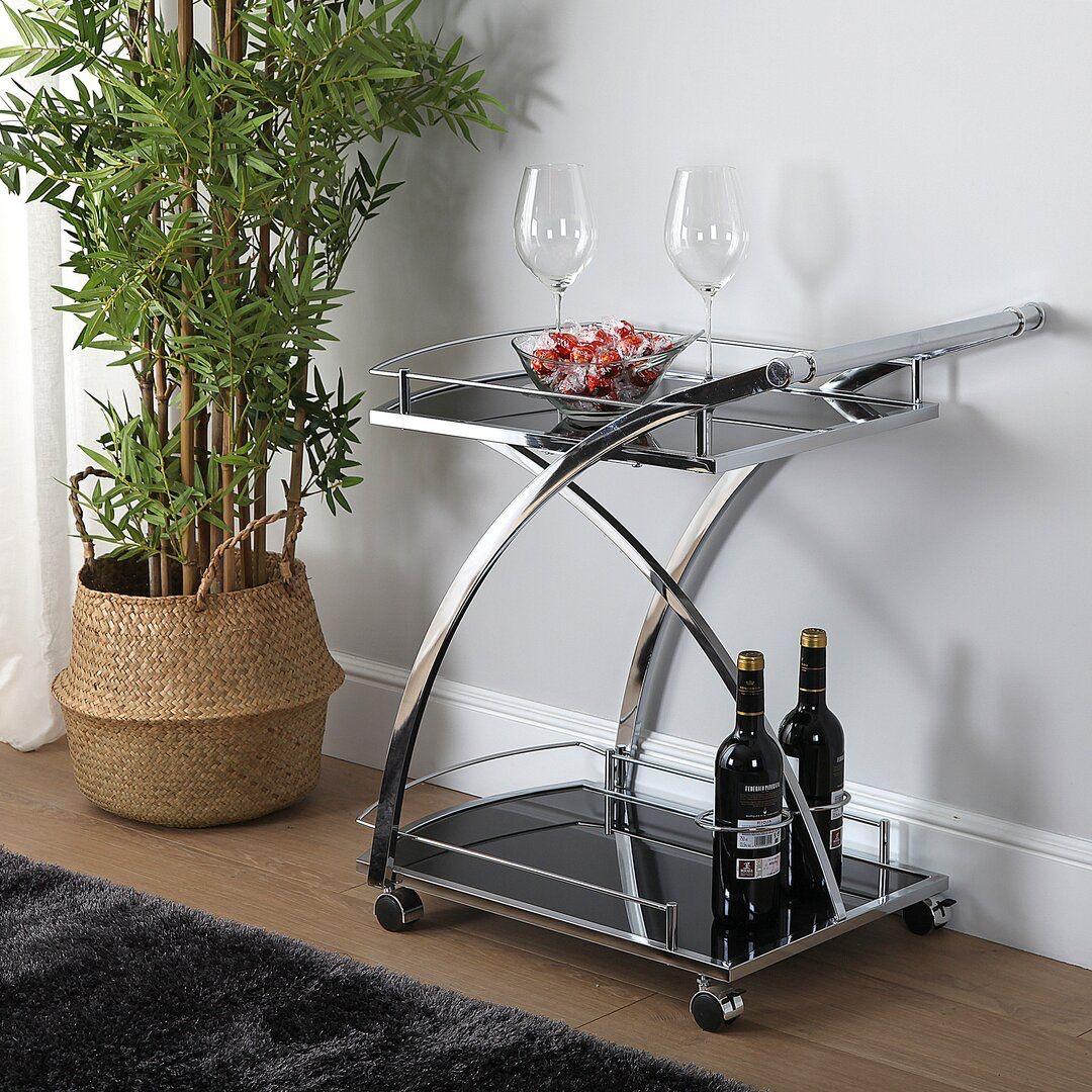 CARRO BAR LUCIANA - ACERO INOXIDABLE BRILLANTE CON VIDRIO LAMINADO NEGRO - 1