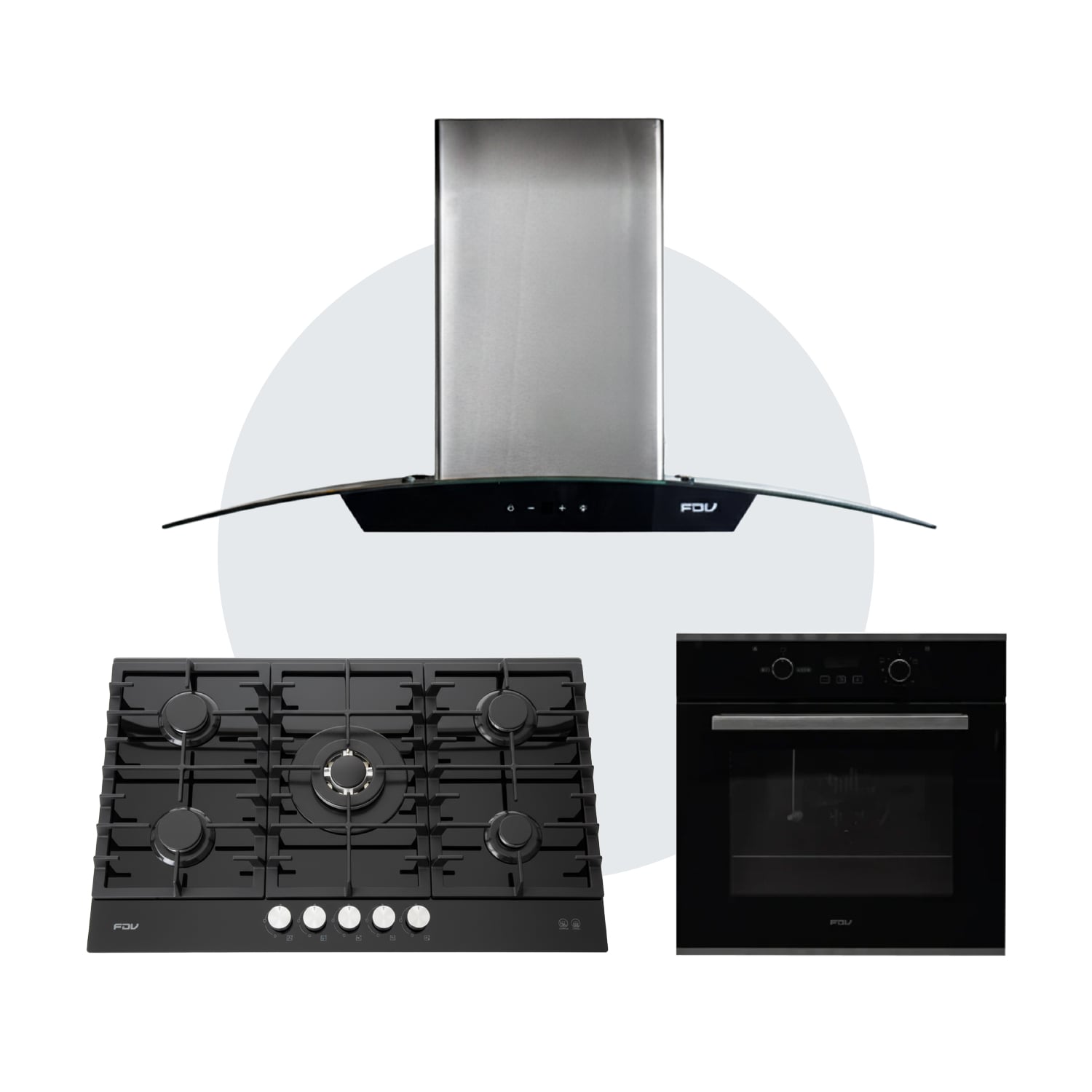 COMBO FDV CAMPANA CRYSTAL 90 + ENCIMERA CHEF GLASS 90 GN + HORNO BLACK 70 GN - 1