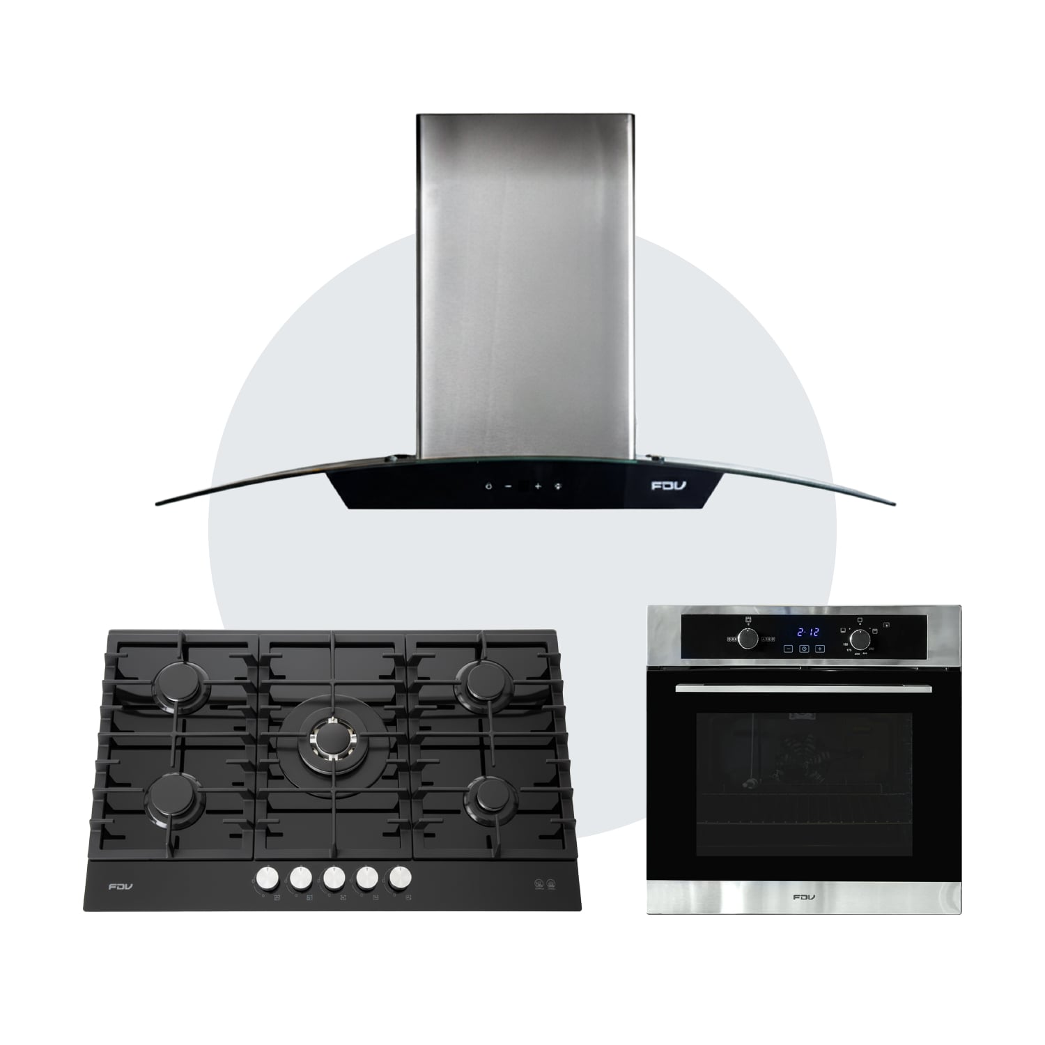 COMBO FDV CAMPANA CRYSTAL 90 + ENCIMERA CHEF GLASS 90 GN + HORNO ONIX 70 GN - 1