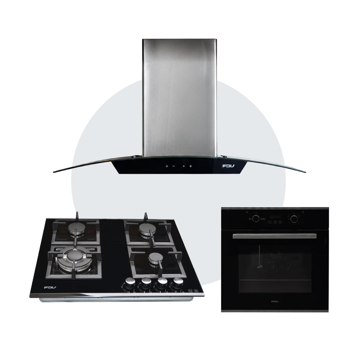 COMBO FDV CAMPANA CRYSTAL 90 + ENCIMERA BLACK 60 GLP + HORNO BLACK 70 GLP - 1
