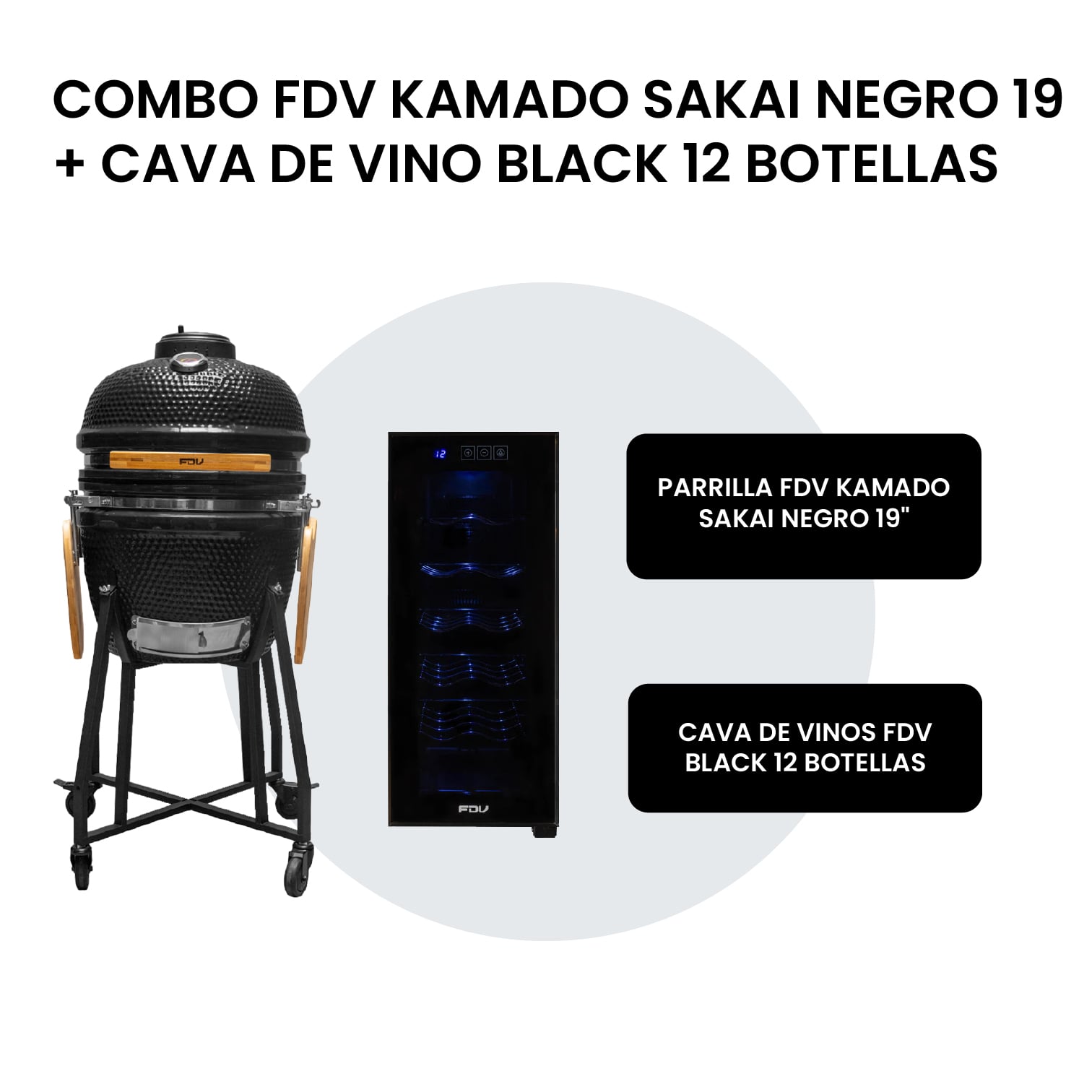 COMBO FDV PARRILLA KAMADO SAKAI NEGRO 19' + CAVA DE VINOS BLACK 12 BOTELLAS - 1