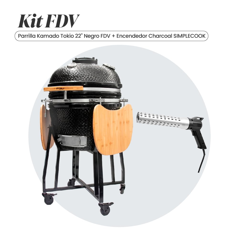 COMBO FDV PARRILLA KAMADO TOKIO NEGRO 22' + ENCENDEDOR DE CARBON CHARCOAL - 1