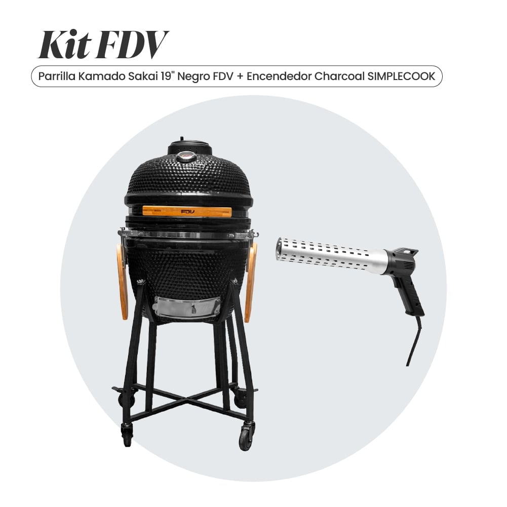 COMBO FDV PARRILLA KAMADO SAKAI NEGRO 19' + ENCENDEDOR DE CARBON CHARCOAL - 1