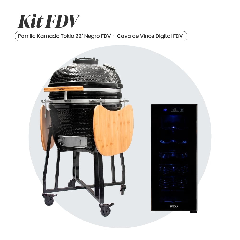 COMBO FDV PARRILLA KAMADO TOKIO NEGRO 22' + CAVA DE VINOS BLACK 12 BOTELLAS - 1