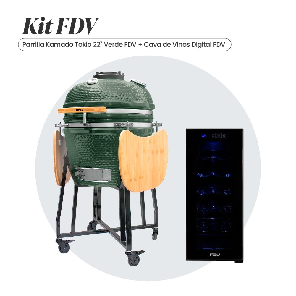 COMBO FDV PARRILLA KAMADO TOKIO VERDE 22' + CAVA DE VINOS BLACK 12 BOTELLAS - 1