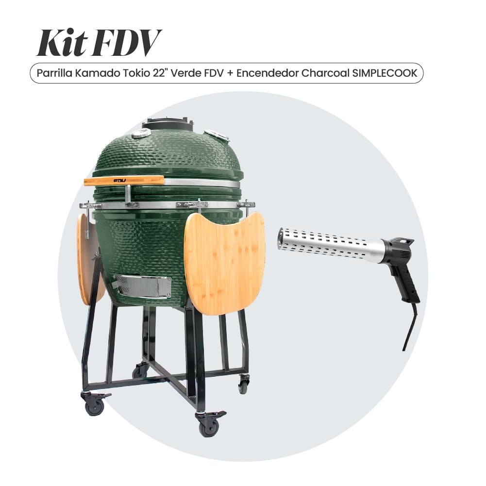 COMBO FDV PARRILLA KAMADO TOKIO VERDE 22' + ENCENDEDOR DE CARBON CHARCOAL - 1