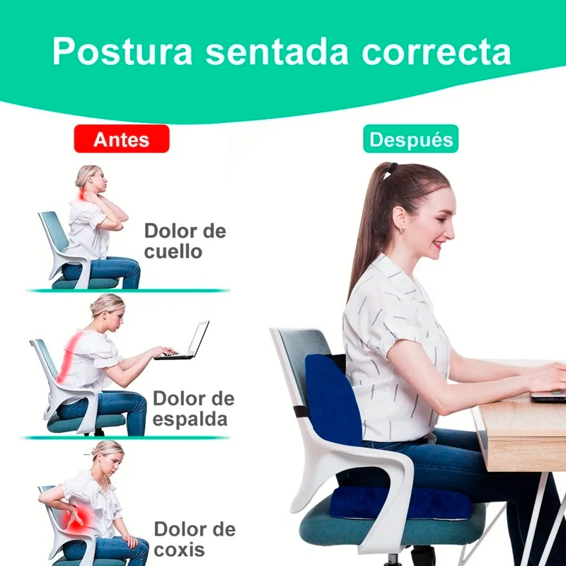 COJÍN DE ASIENTO CON GEL Y ALMOHADA DE SOPORTE LUMBAR COCHE OFICINA - 2