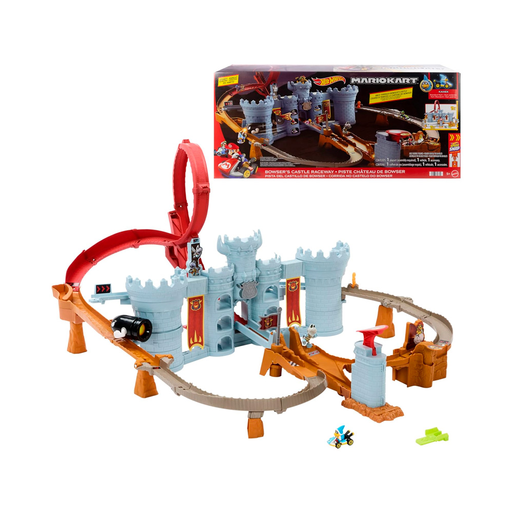 HOT WHEELS TOY CAR TRACK SET MARIO KART BOWSERS CASTLE - 1