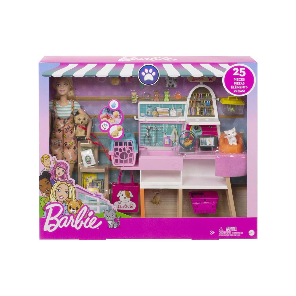 BARBIE MUÑECA Y PET BOUTIQUE CON 4 PETS Y ACCESSORIOS - 1