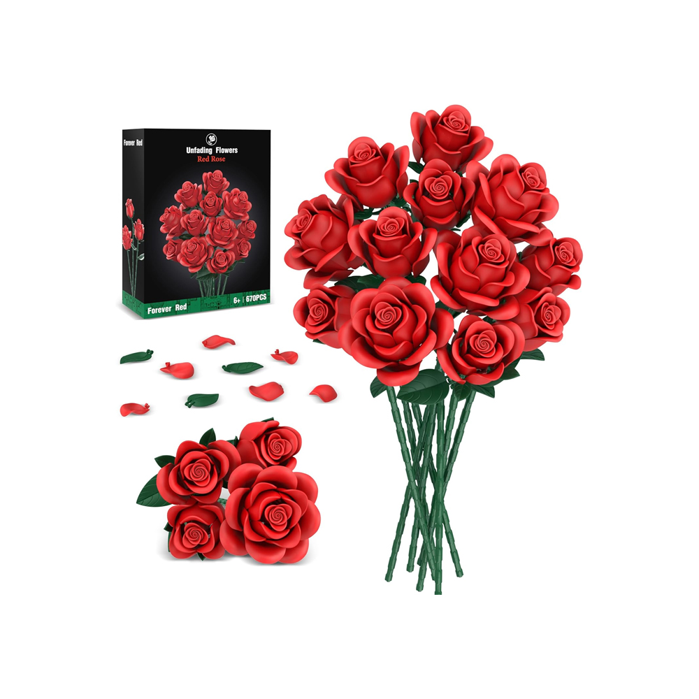 RED ROSES FLOWER BOUQUET BUILDING SETS 670PCS - 1