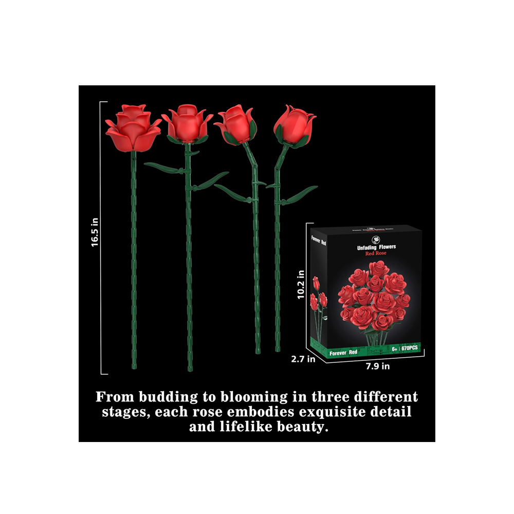 RED ROSES FLOWER BOUQUET BUILDING SETS 670PCS - 2