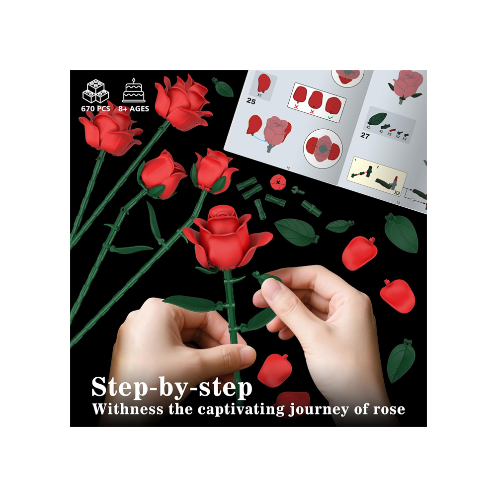RED ROSES FLOWER BOUQUET BUILDING SETS 670PCS - 3