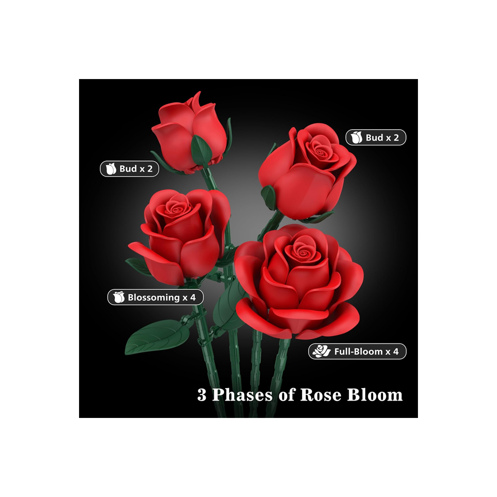 RED ROSES FLOWER BOUQUET BUILDING SETS 670PCS - 5