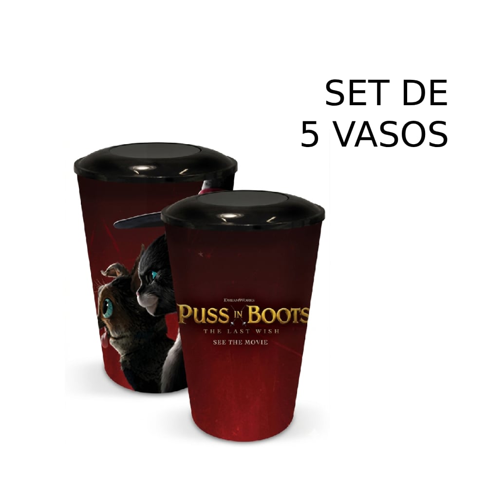 SET 5 VASOS EXCLUSIVOS AMC CON TAPA GATO CON BOTAS - 2