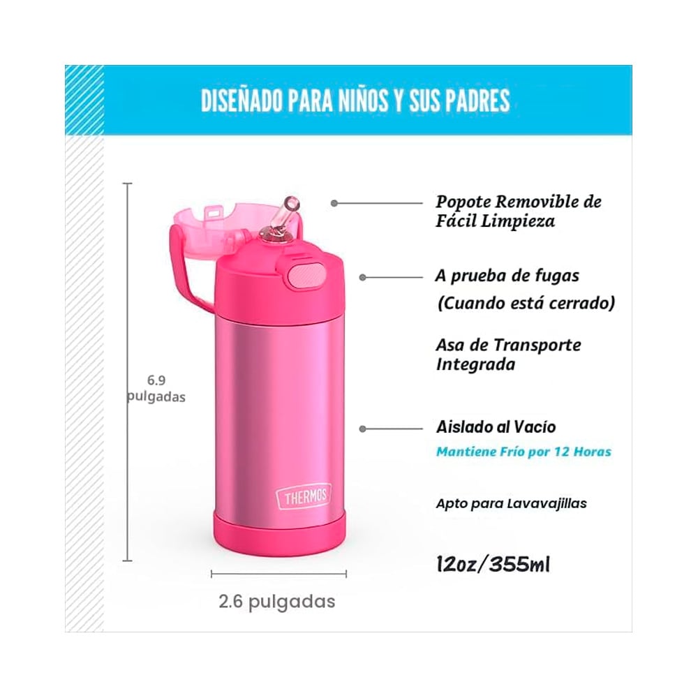 THERMOS FUNTAINER WATER BOTTLE WITH STRAW 12 ONZAS PINK - 2