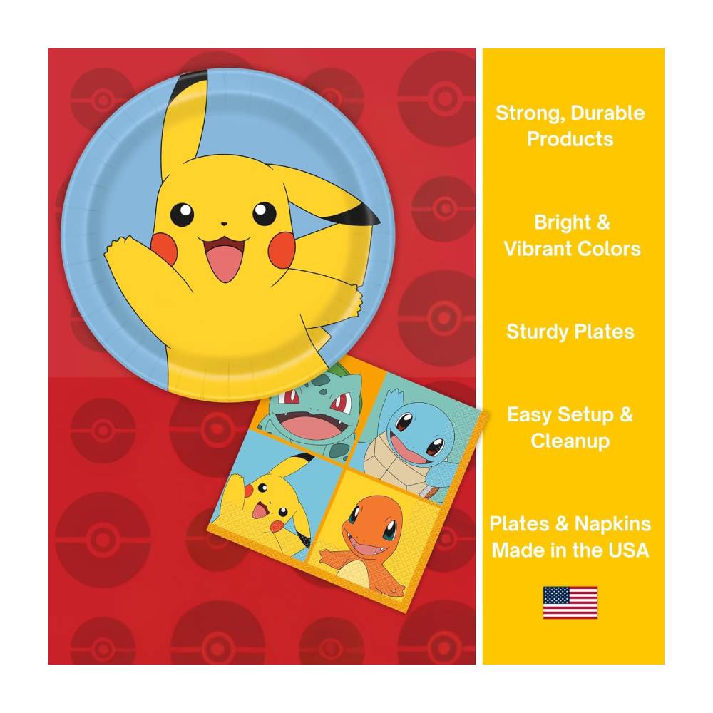 POKEMON DECORACION INFANTIL DE 32 PLATOS Y SERVILLETAS OFICIAL - 4