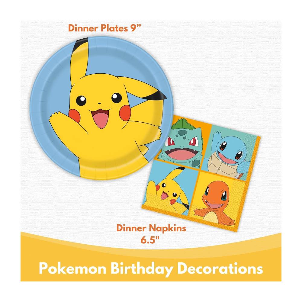 POKEMON DECORACION INFANTIL DE 32 PLATOS Y SERVILLETAS OFICIAL - 6