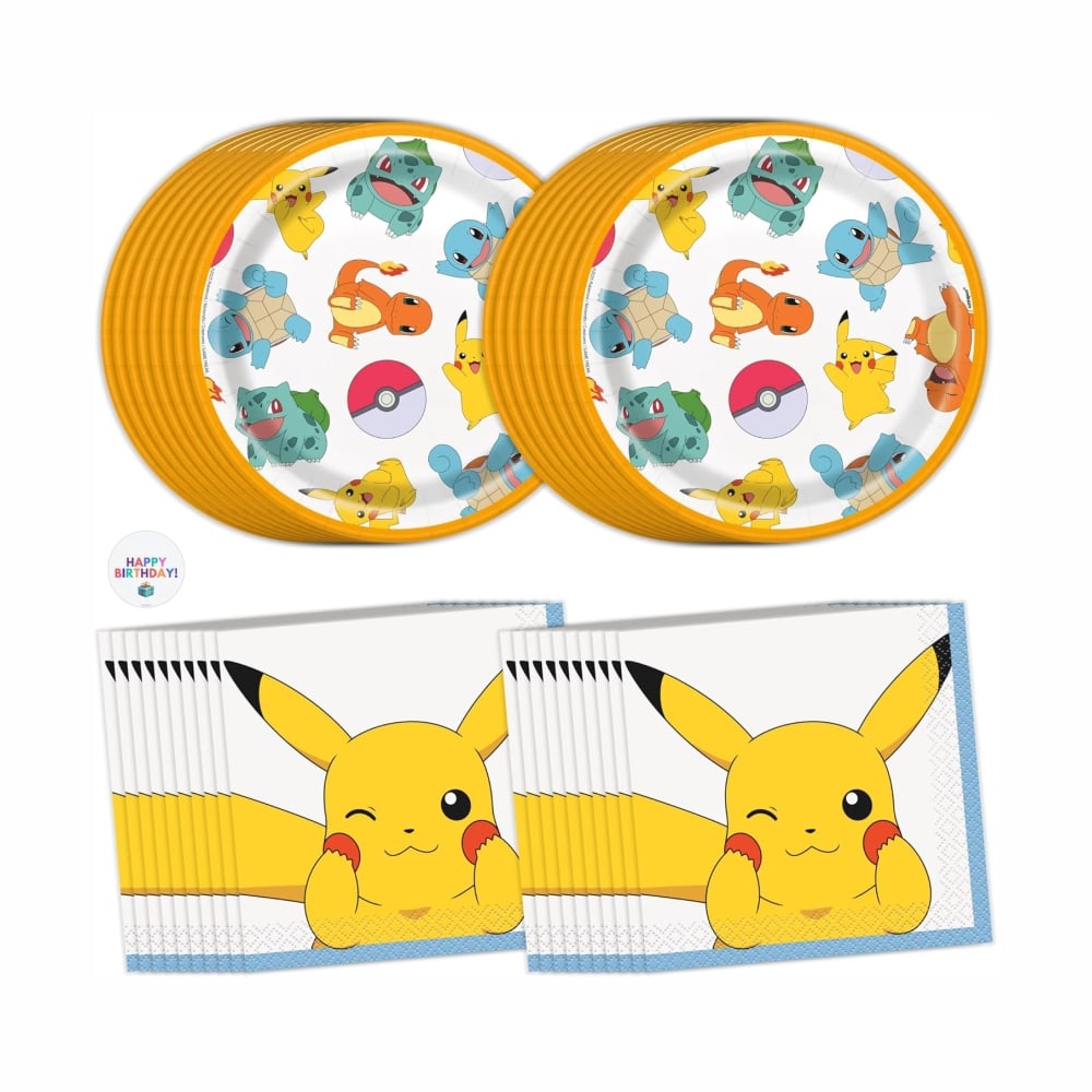 POKEMON PAQUETE DE 16 PLATOS Y SERVILLETAS DE POSTRE OFICIAL - 1