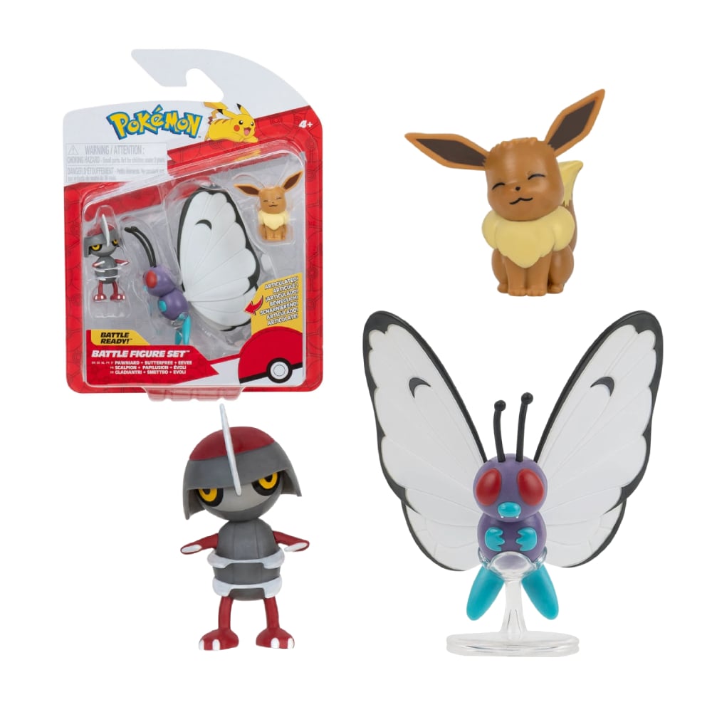 JAZWARES POKEMON BATTLE ACTION SET BUTTERFREE PAWNIARD EEVEE - 1