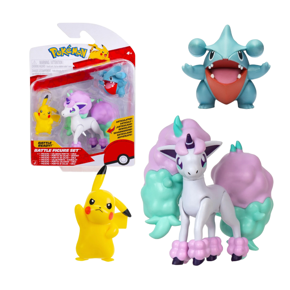 JAZWARES POKEMON FIGURE SET 3 PACK PONYTA PIKACHU GIBLE - 1