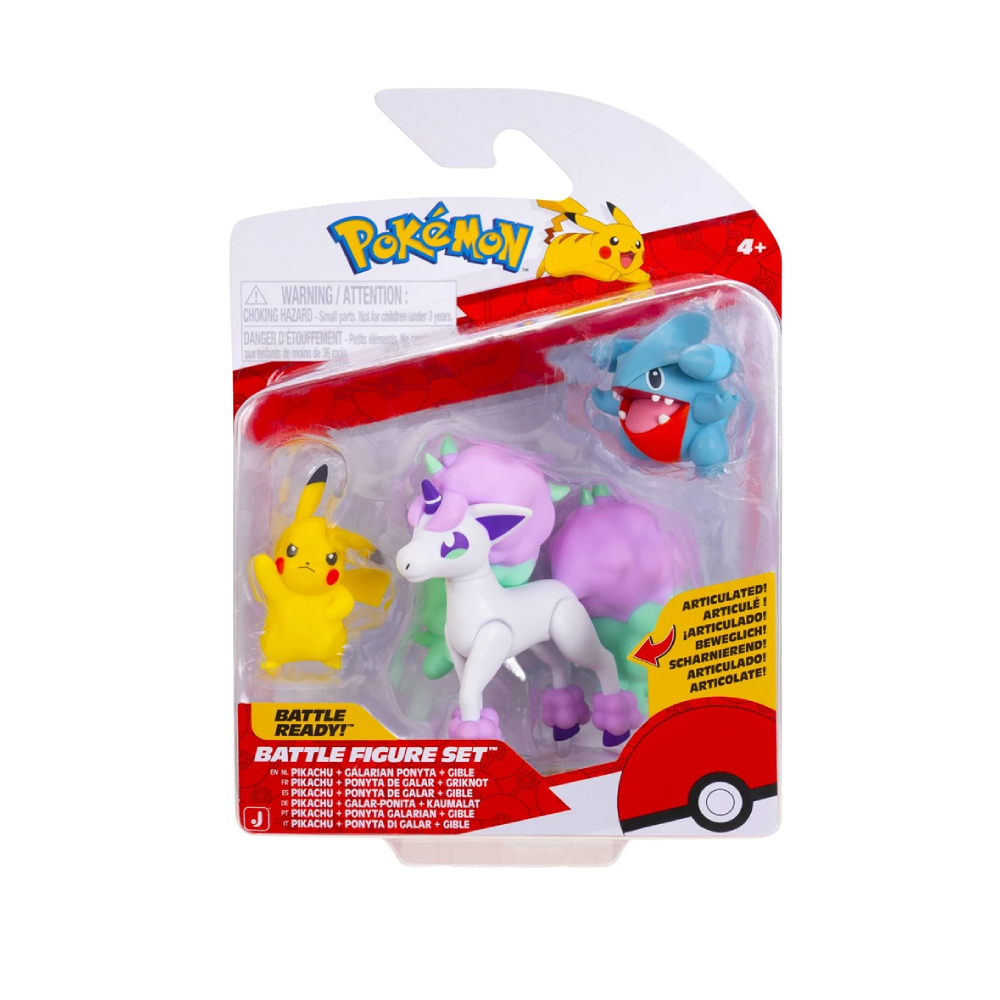 JAZWARES POKEMON FIGURE SET 3 PACK PONYTA PIKACHU GIBLE - 4