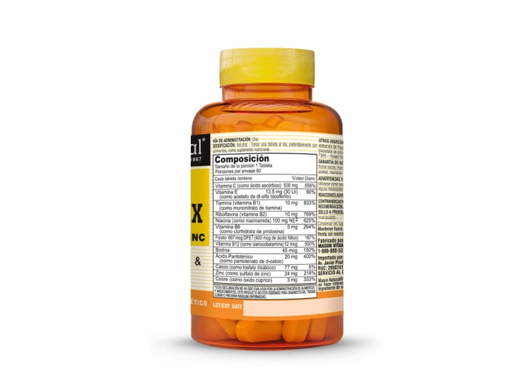 STRESS FÓRMULA B-COMPLEX CON ANTIOXIDANTE + ZINC - MASON NATURAL - (60 TAB) - 3