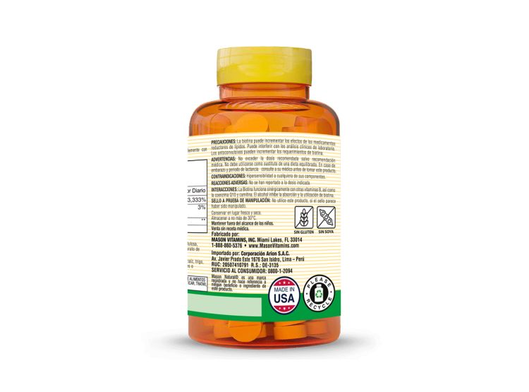 BIOTINA 10,000 PLUS KERATINA 100 MG - MASON NATURAL - (60 TAB) - 2