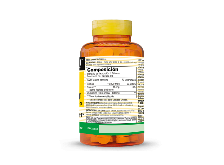 BIOTINA 10,000 PLUS KERATINA 100 MG - MASON NATURAL - (60 TAB) - 3