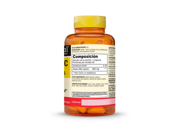 SUPLEMENTO MASON NATURAL CÁPSULAS ÁCIDO ALFA LIPOICO 600MG (30 CÁP) - 3