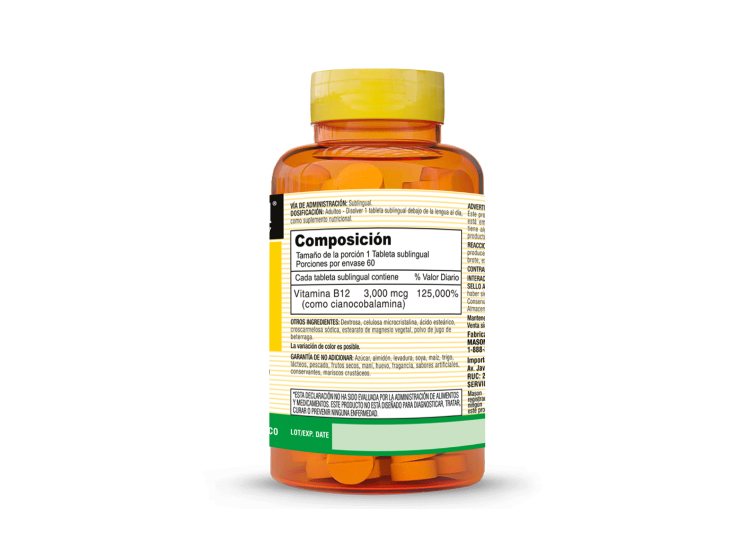 VITAMINA B12 3000 MCG - MASON NATURAL - (60 TAB SUBL) - 3
