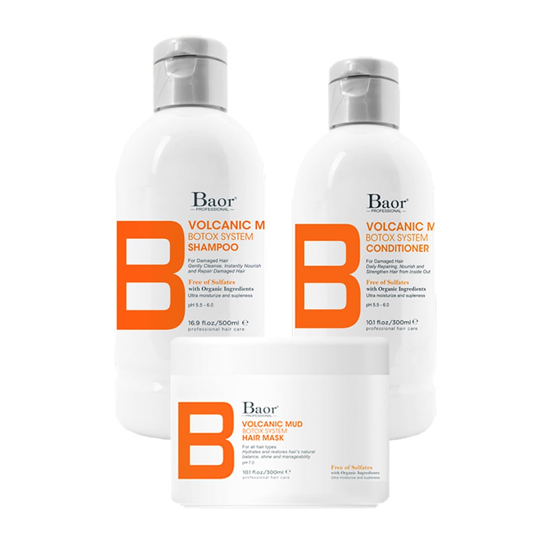 SHAMPOO + ACONDICIONADOR + MASCARILLA BAOR B TRÍO VULCANIC MUD - 1